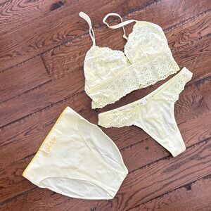 Colsie Pale Yellow Lace Bralette & Two Panty Set